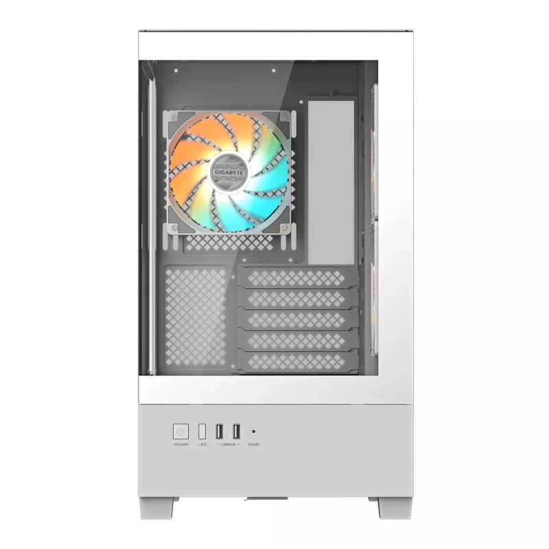 GIGABYTE C201 PANORAMIC ICE kompiuterio korpusas - Mid Tower, m-ATX, 360 mm radiatoriaus palaikymas, 3 iš anksto sumontuoti ventiliatoriai, USB 3.0, RGB Fusion palaikymas