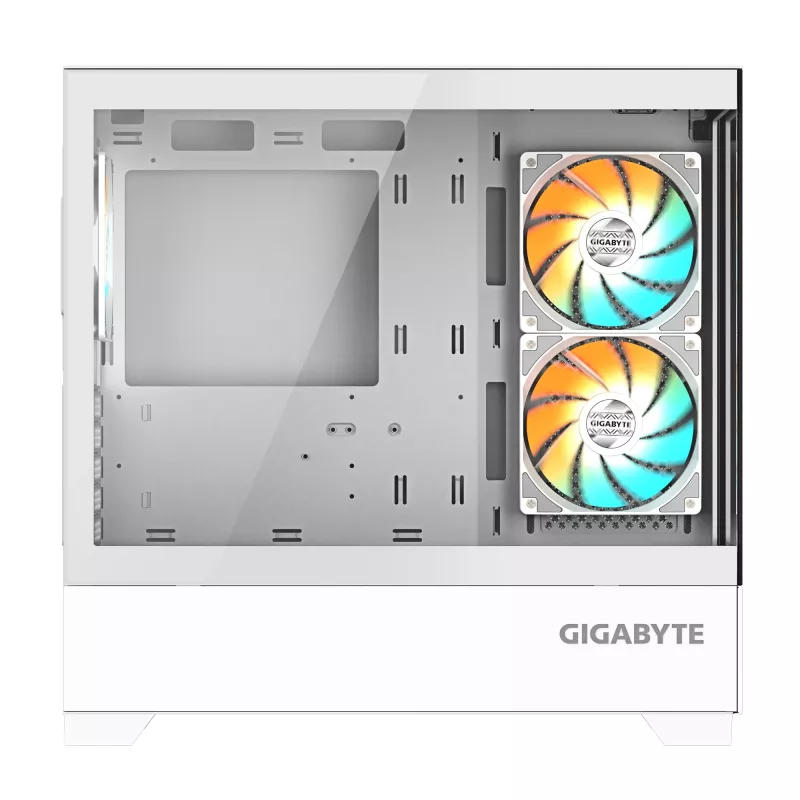 GIGABYTE C201 PANORAMIC ICE kompiuterio korpusas - Mid Tower, m-ATX, 360 mm radiatoriaus palaikymas, 3 iš anksto sumontuoti ventiliatoriai, USB 3.0, RGB Fusion palaikymas