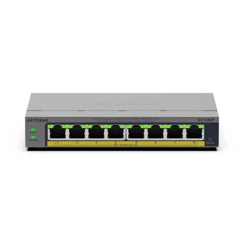 NETGEAR GS108EP valdomas L2/L3 gigabitinio eterneto (10/100/1000) jungiklis, pilkas