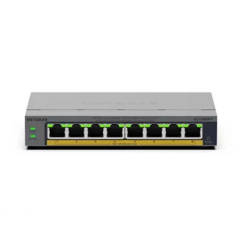 NETGEAR GS108EPP 8 prievadų Gigabit Ethernet (10/100/1000) nevaldomas jungiklis su PoE+ 123 W, darbastaliui/sieniniam montavimui, pilka