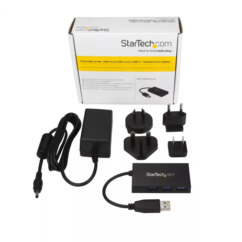 StarTech.com HB30A3A1CSFS stalinis USB 3.0 šakotuvas su 4 prievadais, USB-A į 3x USB-A + 1x USB-C, su maitinimo adapteriu