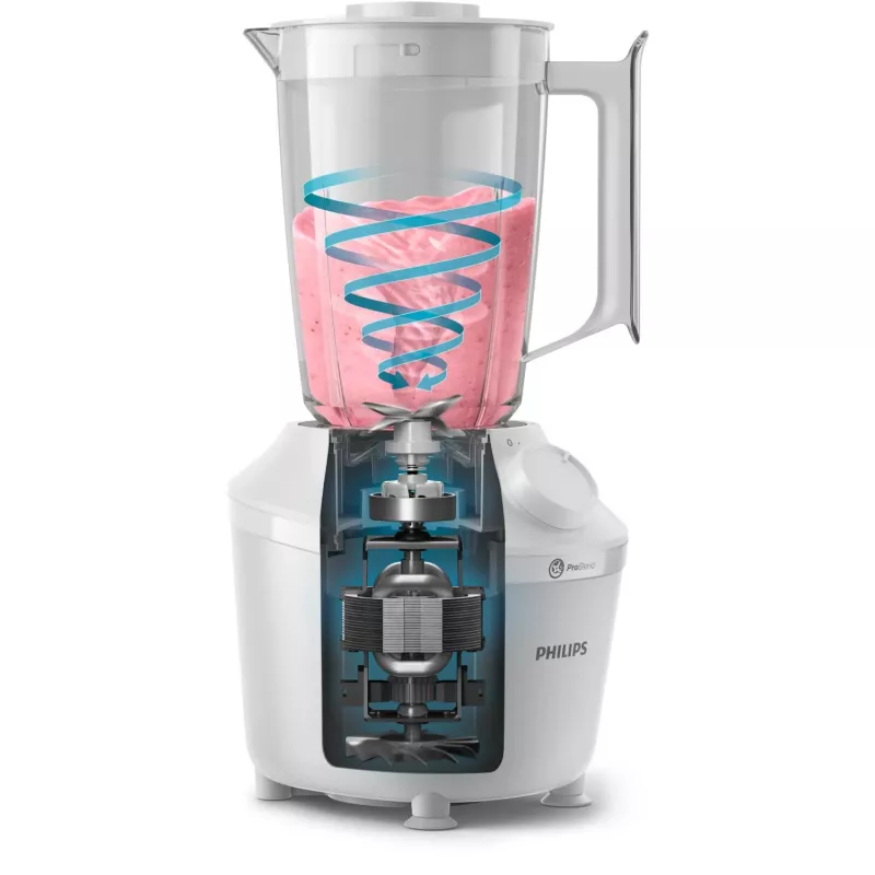 Stalo blenderis Philips HR2041/00 — 450 W, 1,9 L plastikinis dubuo, nerūdijančio plieno peiliai, baltas