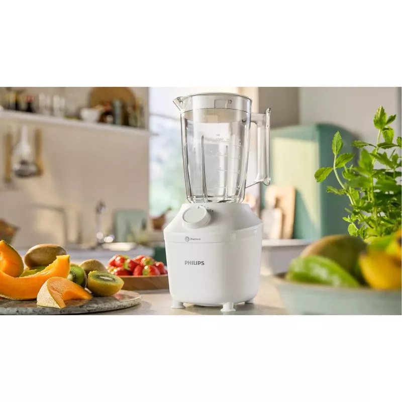 Stalo blenderis Philips HR2041/00 — 450 W, 1,9 L plastikinis dubuo, nerūdijančio plieno peiliai, baltas