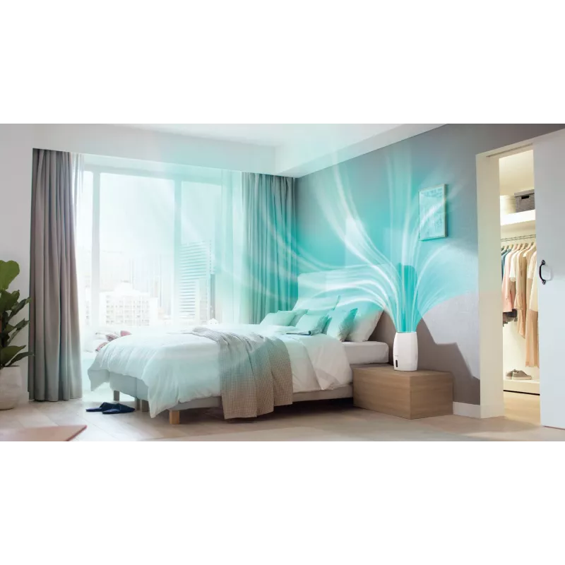 Oro drėkintuvas Philips HU2716/10 — 2 L talpa, 17 W, 220–240 V, baltas/rožinis auksas, kompaktiškas 220×220×350 mm