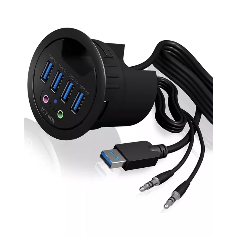 ICY BOX IB-HUB1403A USB 3.0 stotelė su garso jungtimis, juoda