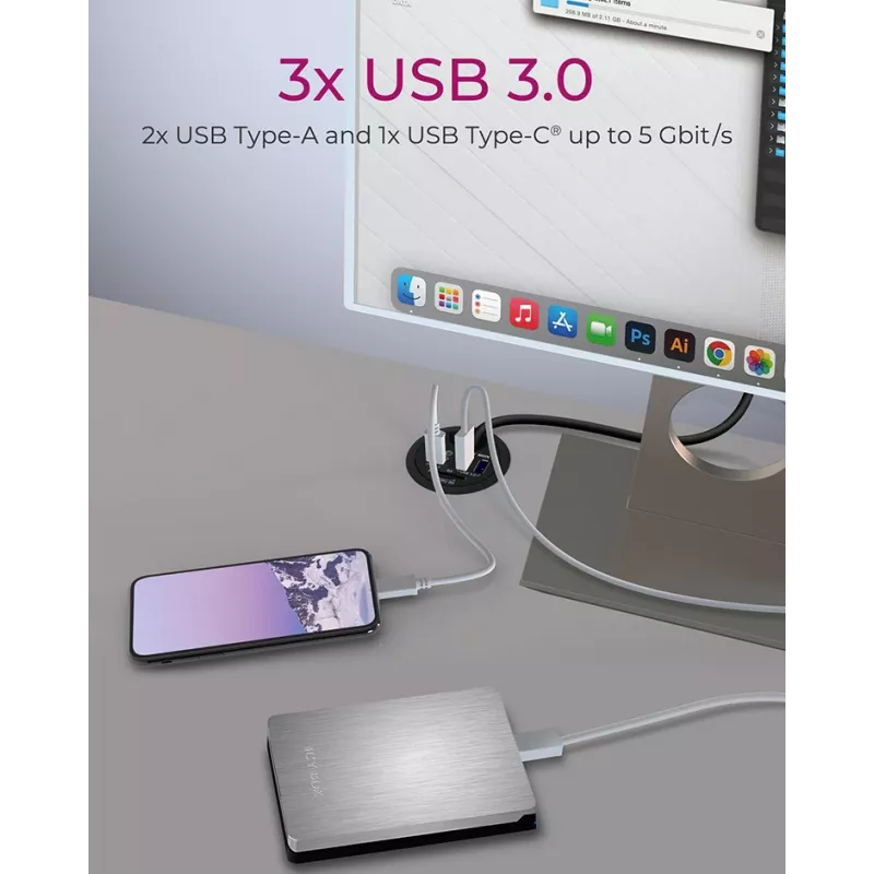 ICY BOX IB-HUB1404A USB 3.0 stotelė su kortelių skaitytuvu ir garso jungtimis, juoda