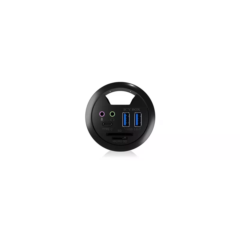 ICY BOX IB-HUB1404A USB 3.0 stotelė su kortelių skaitytuvu ir garso jungtimis, juoda