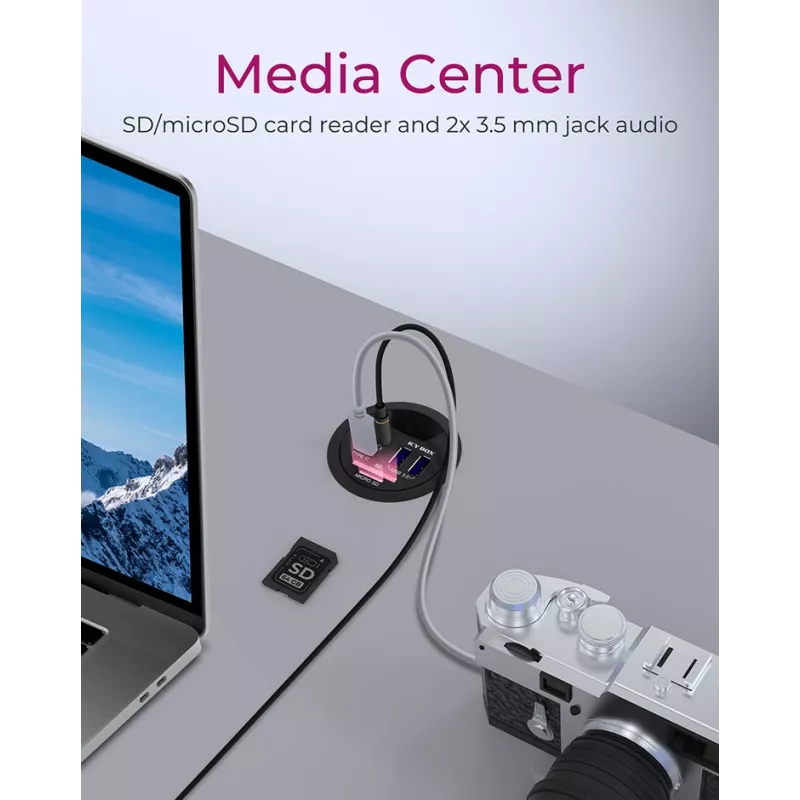 ICY BOX IB-HUB1404A USB 3.0 stotelė su kortelių skaitytuvu ir garso jungtimis, juoda