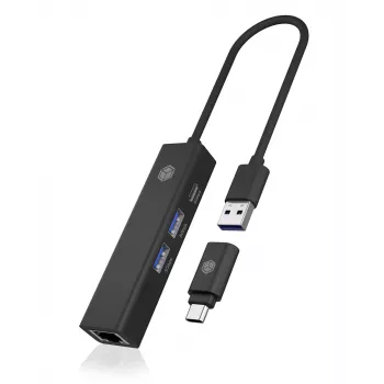 ICY BOX IB-HUB1439-LAN laidinis USB 3.2 Gen 1 (3.1 Gen 1) Type-A šakotuvas juodas