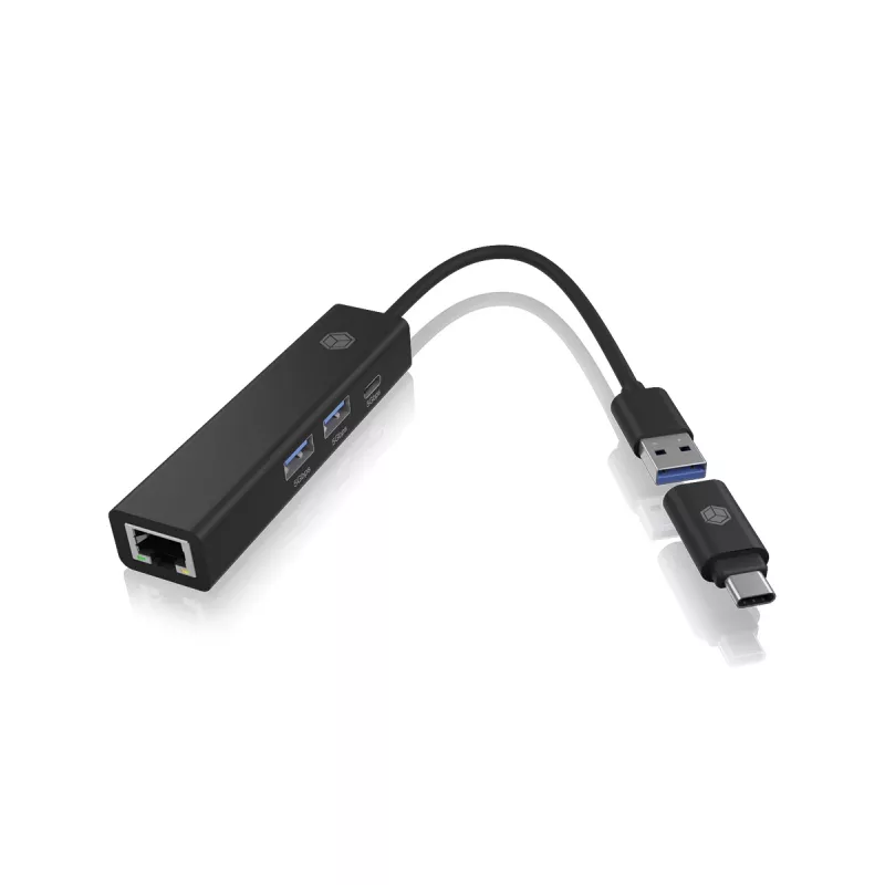 ICY BOX IB-HUB1439-LAN laidinis USB 3.2 Gen 1 (3.1 Gen 1) Type-A šakotuvas juodas
