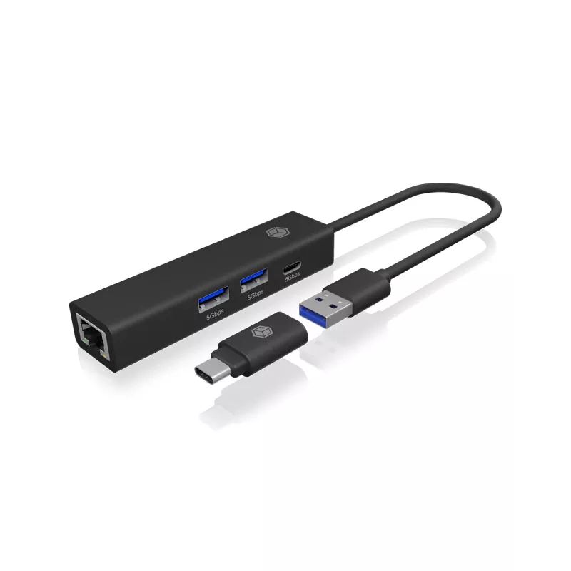 ICY BOX IB-HUB1439-LAN laidinis USB 3.2 Gen 1 (3.1 Gen 1) Type-A šakotuvas juodas