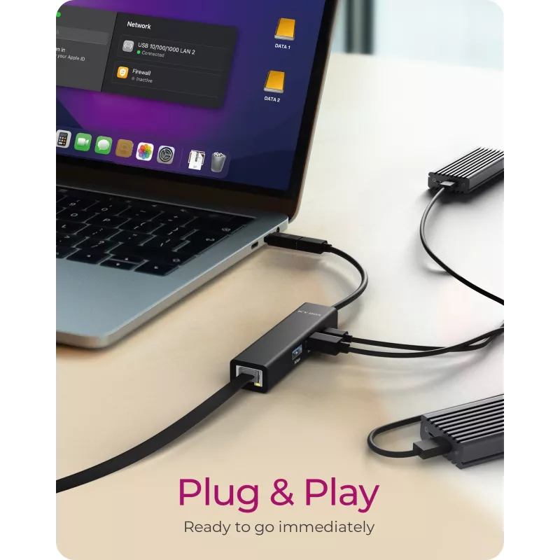 ICY BOX IB-HUB1439-LAN laidinis USB 3.2 Gen 1 (3.1 Gen 1) Type-A šakotuvas juodas