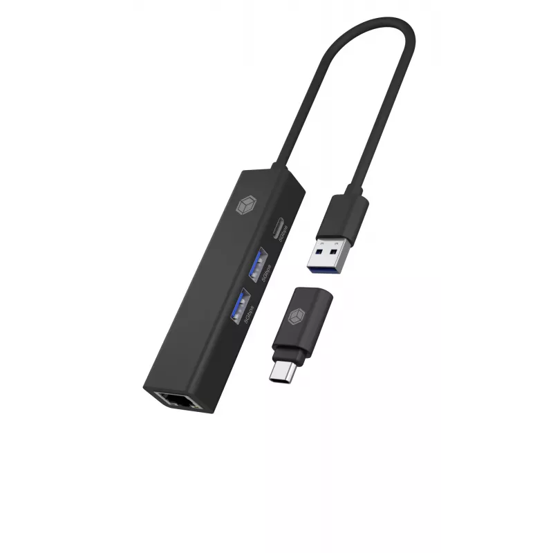 ICY BOX IB-HUB1439-LAN laidinis USB 3.2 Gen 1 (3.1 Gen 1) Type-A šakotuvas juodas