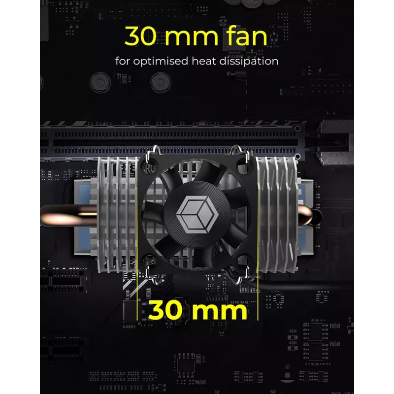 ICY BOX IB-M2HSF-705 aušintuvas M.2 SSD su šilumos vamzdeliu ir ventiliatoriumi 30 mm sidabrinis