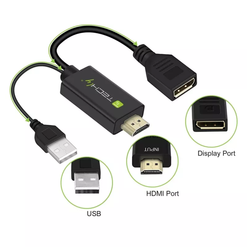 Techly ICOC-HDMI-DP12A HDMI į DisplayPort jungčių keitiklis, maitinamas per USB, 4K 30 Hz
