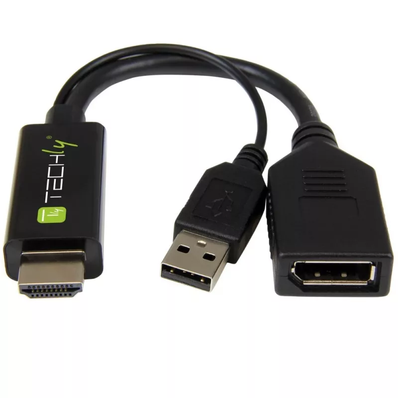 Techly ICOC-HDMI-DP12A HDMI į DisplayPort jungčių keitiklis, maitinamas per USB, 4K 30 Hz