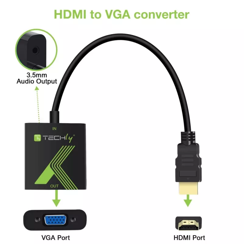 Techly HDMI į VGA keitiklis su garsu IDATA HDMI-VGA2A