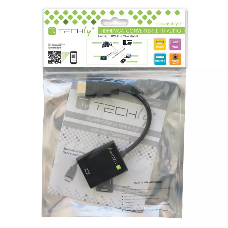 Techly HDMI-VGA2AU adapteris HDMI į VGA su Micro USB ir garso išvestimi, 0.15 m
