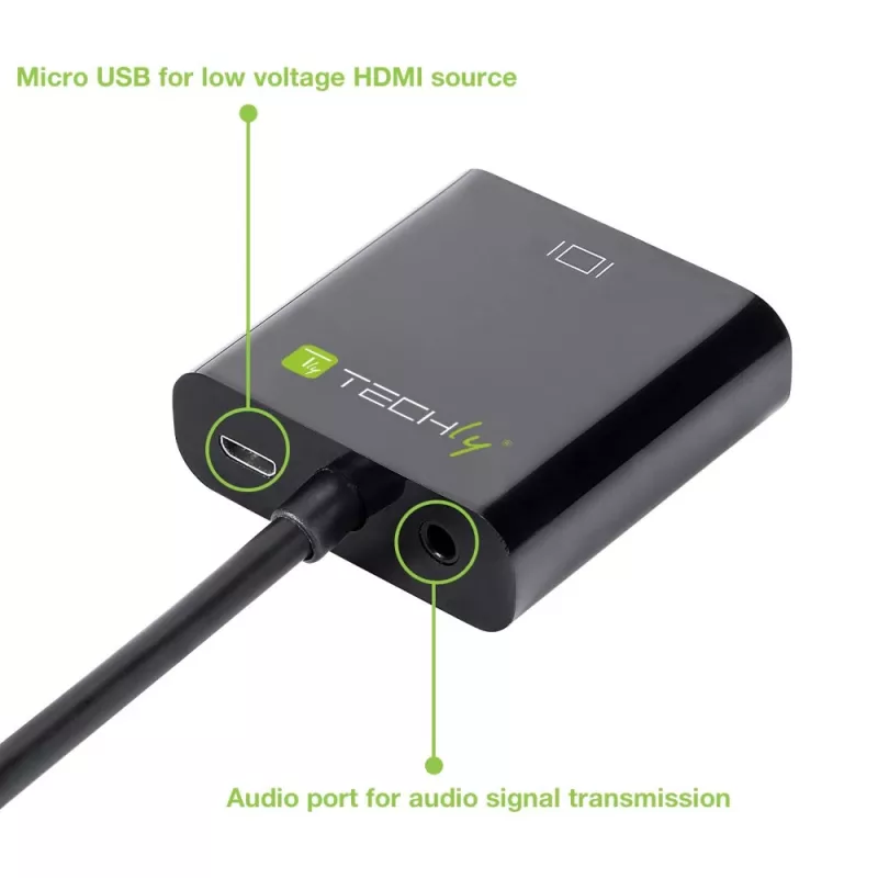 Techly HDMI-VGA2AU adapteris HDMI į VGA su Micro USB ir garso išvestimi, 0.15 m