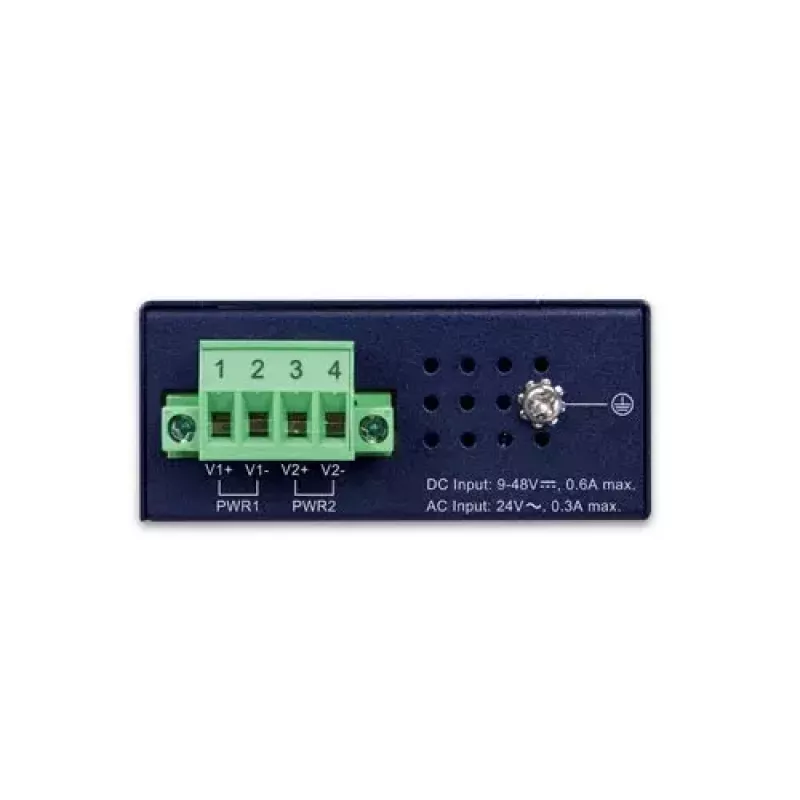 Nevaldomas Gigabit Ethernet komutatorius PLANET IGS-510TF — 4 x 10/100/1000 Mbps, 10 Gbit/s perjungimas, 9–48V DC, montuojamas ant sienos