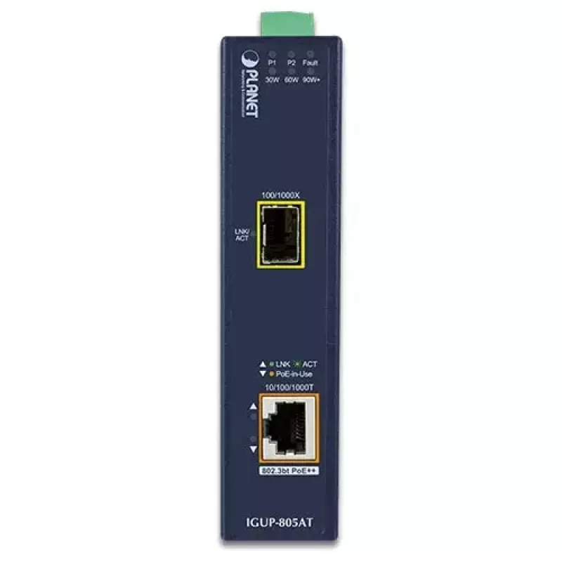 Pramoninis Gigabitinis Media Konverteris PLANET IGUP-805AT su 802.3bt PoE++ iki 95 W