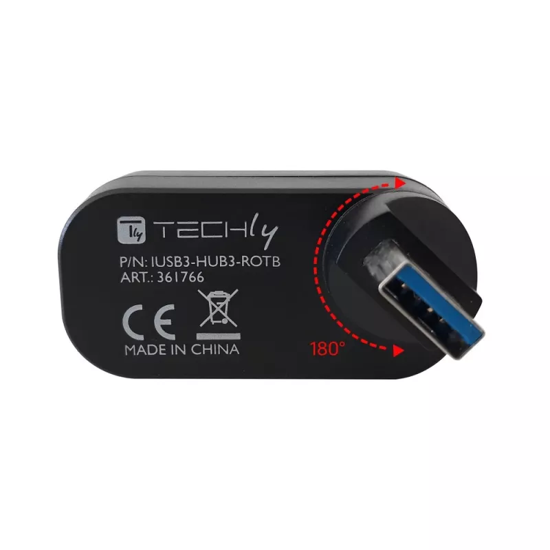 Techly IUSB3-HUB3-ROTB USB 3.2 Gen 1 šakotuvas, 3x Type-A, 5000 Mbit/s, juodas