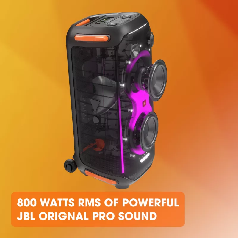 JBL PartyBox 710 belaidė vakarėlių garso sistema, Bluetooth, 800 W, dviejų juostų, valdoma per programėlę, juoda