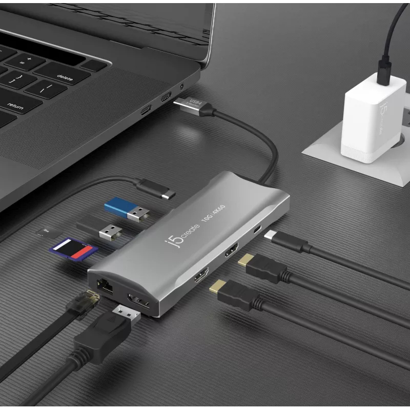 j5create JCD397-N 4K60 Elite USB-C kelių monitorių mini dokas, laidinis, USB 3.2 Gen 1