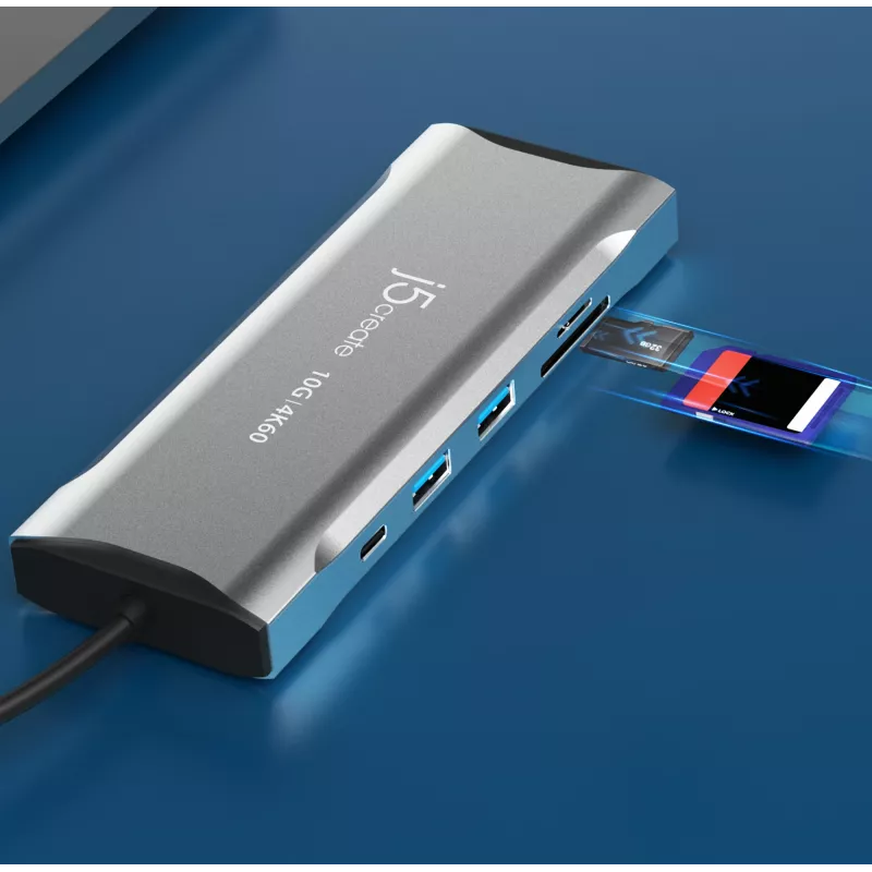 j5create JCD397-N 4K60 Elite USB-C kelių monitorių mini dokas, laidinis, USB 3.2 Gen 1