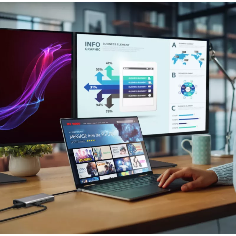 j5create JCD397-N 4K60 Elite USB-C kelių monitorių mini dokas, laidinis, USB 3.2 Gen 1
