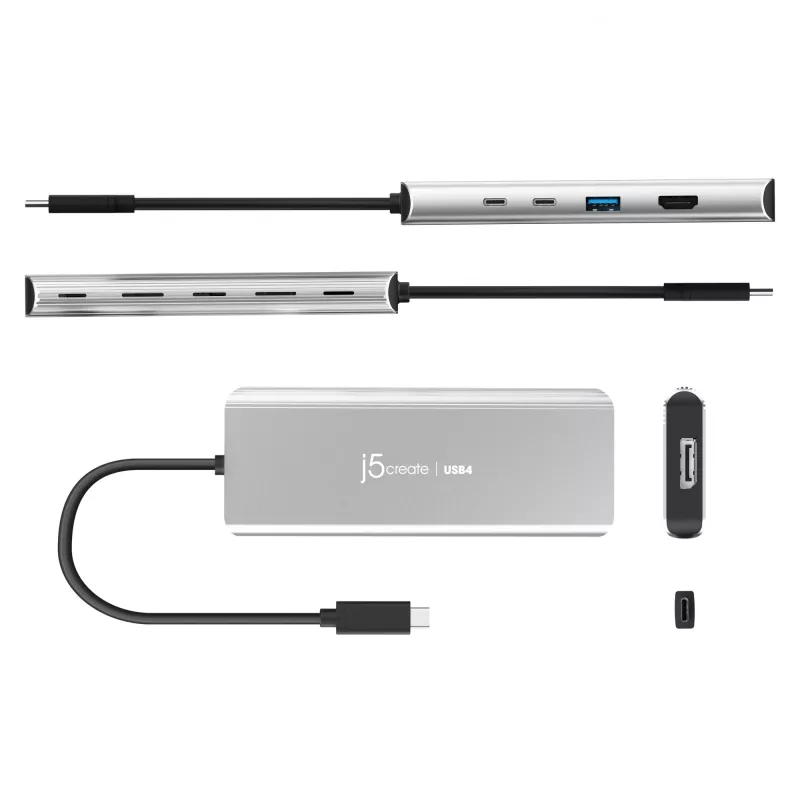 USB centrinis įrenginys j5create JCD401 Dual 4K Multi-Port Hub sidabrinis, laidinis USB 3.2 Gen 2
