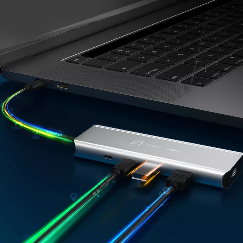 USB centrinis įrenginys j5create JCD401 Dual 4K Multi-Port Hub sidabrinis, laidinis USB 3.2 Gen 2