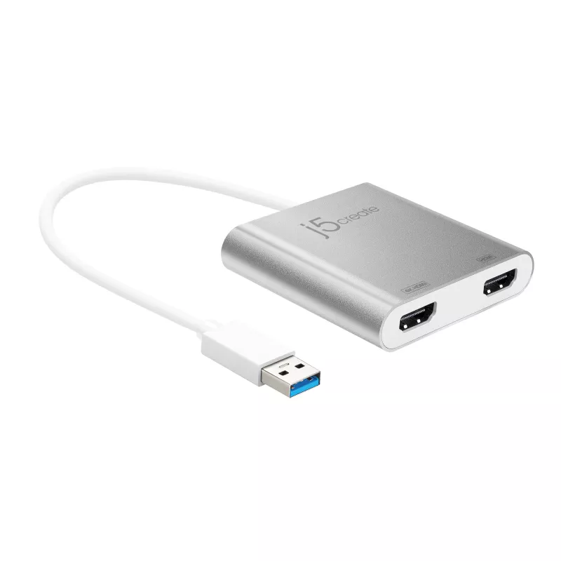 j5create JUA365 USB 3.0 į Dual HDMI kelių monitorių adapteris, sidabrinis