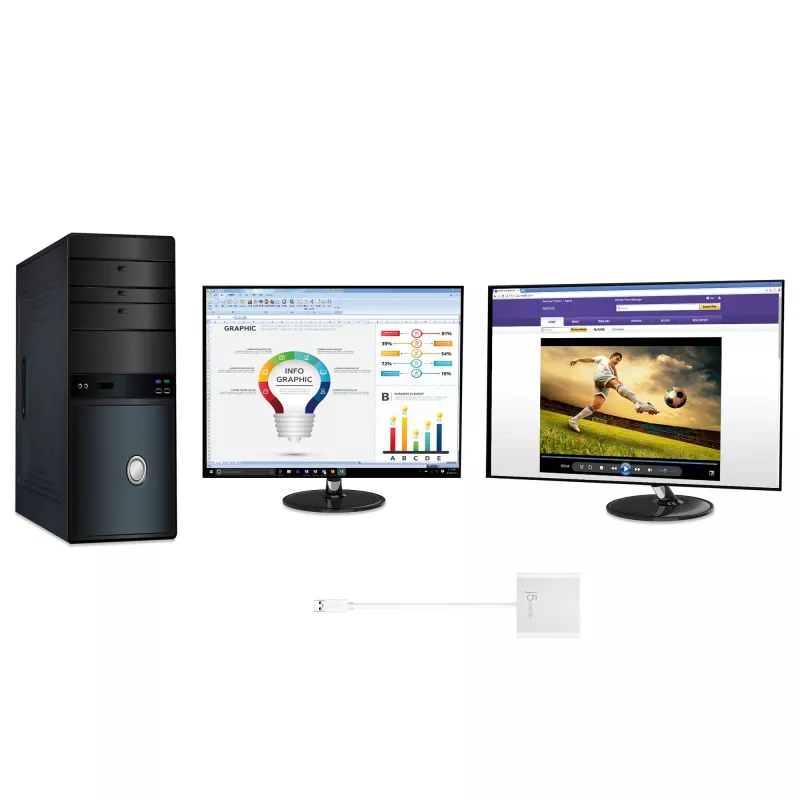 j5create JUA365 USB 3.0 į Dual HDMI kelių monitorių adapteris, sidabrinis