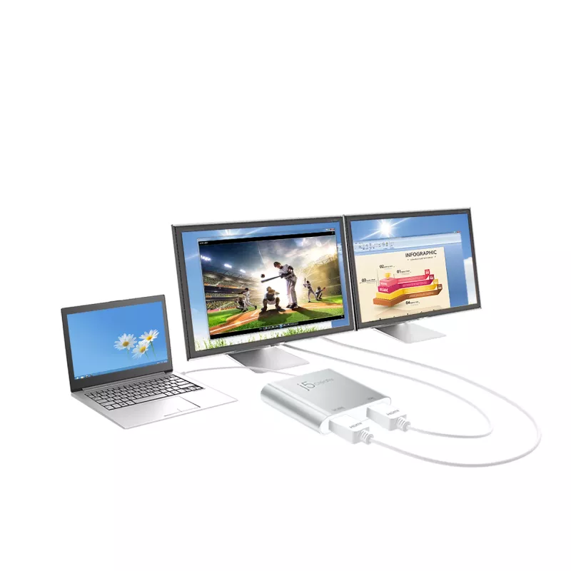 j5create JUA365 USB 3.0 į Dual HDMI kelių monitorių adapteris, sidabrinis