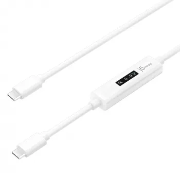 j5create JUCP14 USB-C™ 2.0 į USB-C™ laidas su OLED dinaminiu galios matuokliu, baltas, 1,2 m