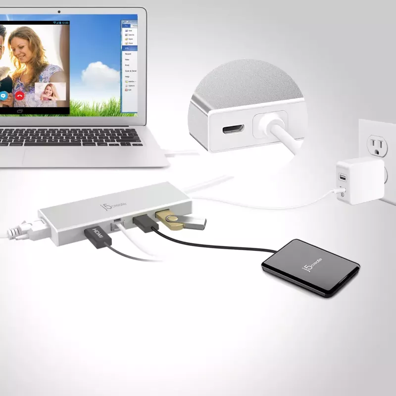 j5create JUD380 USB 3.0 Mini Dock, 1x HDMI, 3x USB, sidabrinis