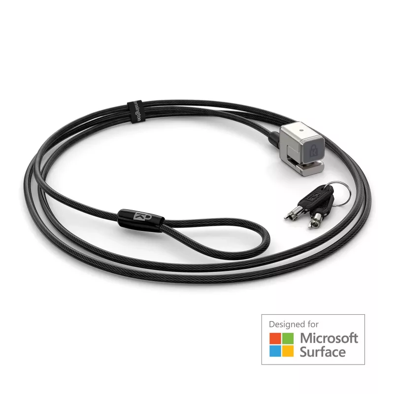 Kensington Keyed Cable Lock spyna su kabeliu, skirta Surface Pro ir Surface Go, 1,8 m, Kensington, raktinis, anglinis plienas, juoda, sidabrinė