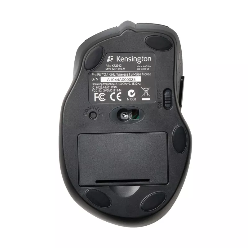 Kensington Pro Fit Wireless Full-Size pelė, ambidekstrinė, optinė, RF belaidė, 1600 DPI, juoda