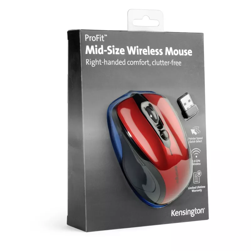 Belaidė pelė Kensington Pro Fit Mid Size RF Wireless, raudona