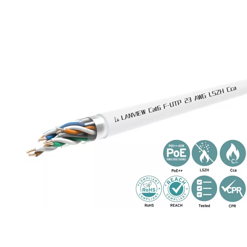 Cat6 F-UTP tinklo kabelis 4x2xAWG23 LSZH baltas 305m