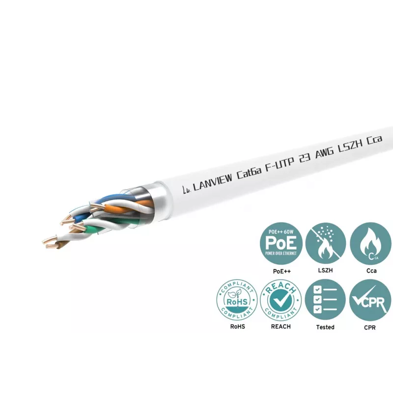 Cat6a F-UTP 4x2xAWG23 LSZH baltas 305 m, gaisrinė klasė Cca
