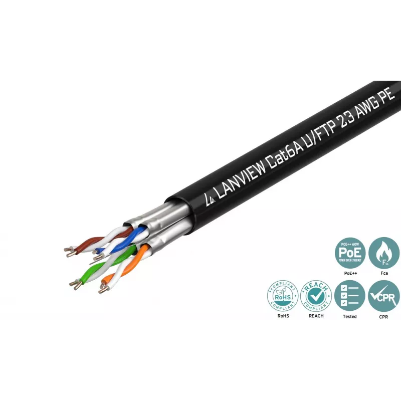 Lanview LVN122445 Cat6a U-FTP tinklo kabelis 4x2xAWG23, 500 m, juodas