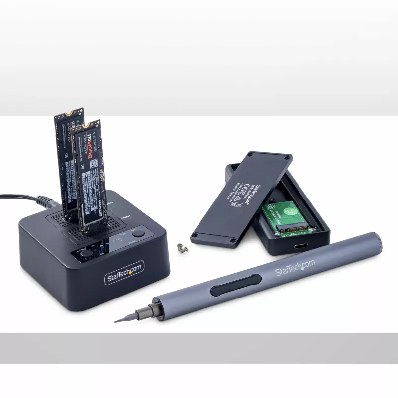 StarTech.com 1:1 M.2 NVMe diskų kopijavimo įrenginys, atskiras M.2 SSD kopijuoklis iki 90 GB/min, USB 3.2 20 Gbps M.2 dviejų lizdų dokas, su USB-C/A kabeliais