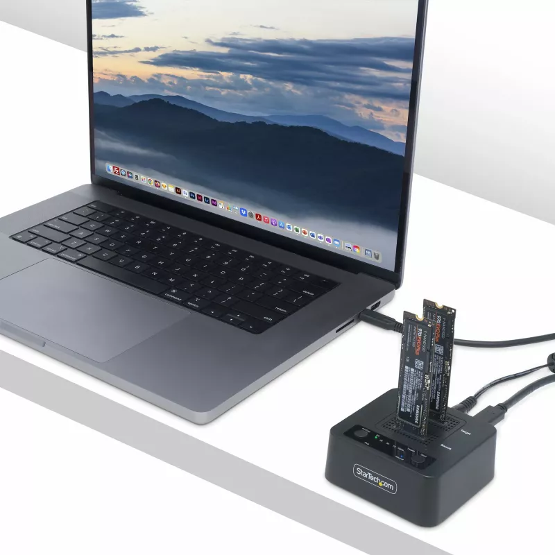 StarTech.com 1:1 M.2 NVMe diskų kopijavimo įrenginys, atskiras M.2 SSD kopijuoklis iki 90 GB/min, USB 3.2 20 Gbps M.2 dviejų lizdų dokas, su USB-C/A kabeliais