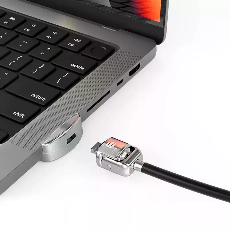 Compulocks Ledge Lock Adapter, skirtas MacBook Pro 14 colių M1 M2 M3, su raktiniu kabelio užraktu, sidabrinis