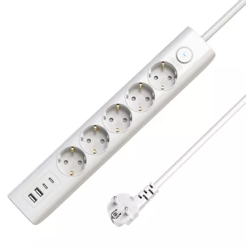 Microconnect 5-kių lizdų Schuko ilgintuvas su USB jungtimis, jungikliu, 1,5 m, baltas