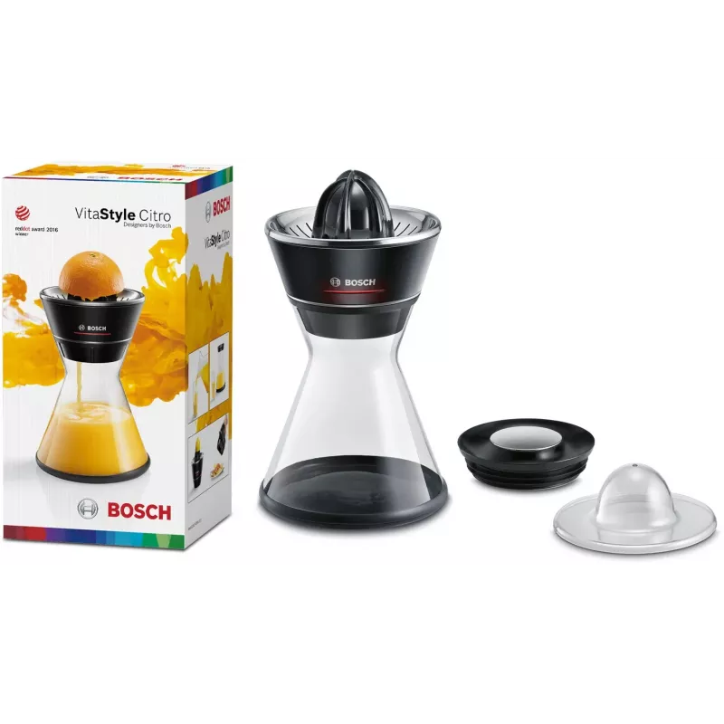 Citrusinė spauda Bosch MCP72GPB – elektrinė citrinų spauda, nerūdijantis plienas, 1 L talpa, juoda