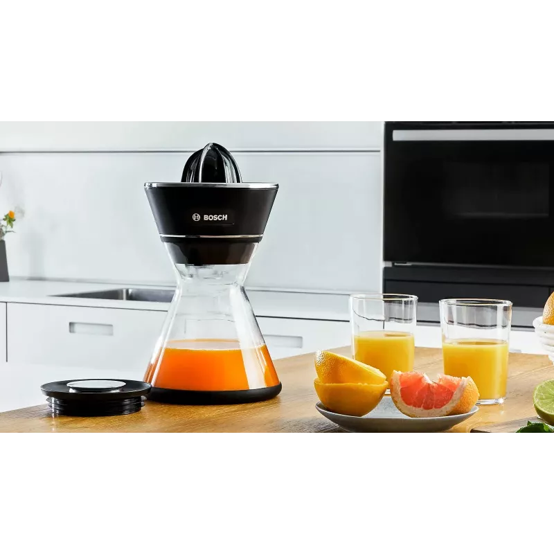 Citrusinė spauda Bosch MCP72GPB – elektrinė citrinų spauda, nerūdijantis plienas, 1 L talpa, juoda