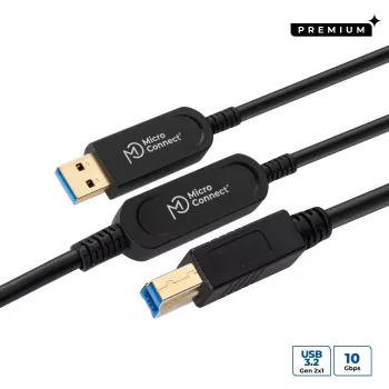 Microconnect MC-USB3.0AB10OP aktyvus optinis USB laidas, USB 3.2 Gen 2 (10 Gbit/s), 10 m, USB A – USB B, juodas